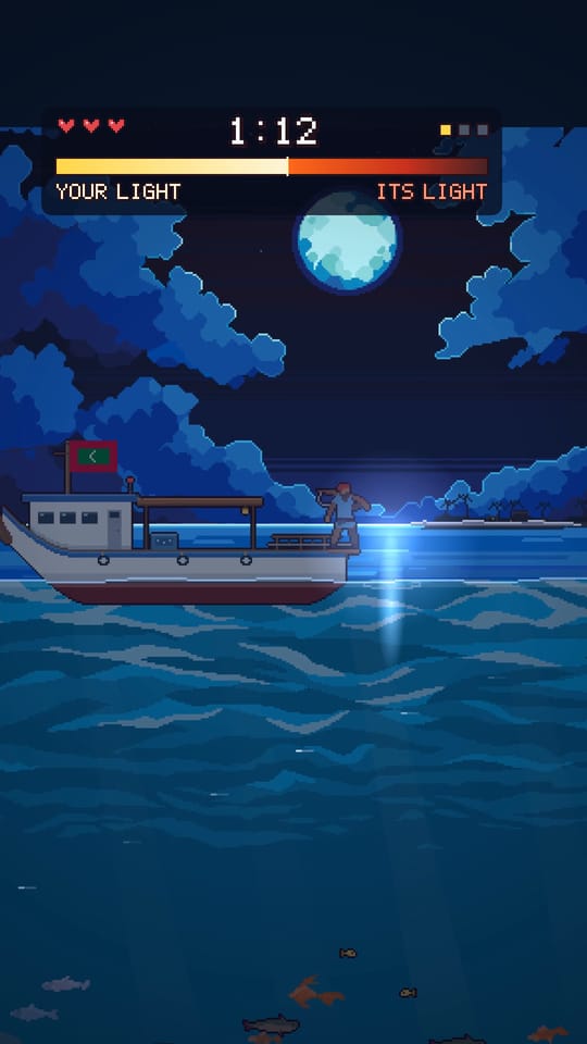 A night duel: two boats under the moon, each with a light meter
